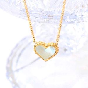Mother of Pearl Dainty Heart Iridescent Shell Feminine Romance 18K Gold Necklace